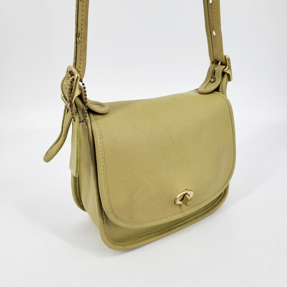 Vintage Coach Legacy Small Fold Over Flap Shoulder Bag Purse Green Leather - Picture 2 of 13